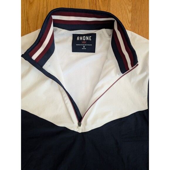 Rhone Mens Small 1/4 Zip Performance Pullover Blue White Mesh Lined Casual Logo - Picture 5 of 10